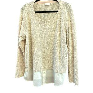 Calvin Klein Womens Beige Textured Sweater Faux Undershirt Plus Size Casual Work